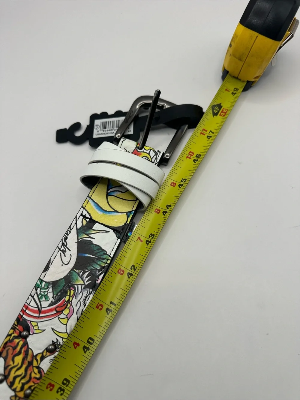 Ed Hardy Men's Graphic Print Tattoo Dress Belt Adjustable Buckle Multicolor 40